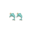 Paire de pendentifs dauphins dorés en émail bleu clair pour la création de bijoux - Dauphin Doré Trou Unique / Vert