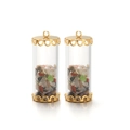 DIY cylindrical glass bottle pendant with colorful stones and gold hollow metal caps - Multi Gray-White