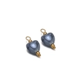 Paire de perles en céramique en forme de cœur bleu-gris avec attaches en métal doré - Noir et Gris