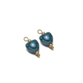 Pendentif cœur en céramique vert foncé fait main avec perle dorée et anneau de suspension - Bleu Cyan
