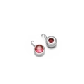 Pair of 7mm stainless steel mini round pendants with rose pink cubic zirconia stones - Hot Pink With Silver Base