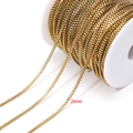 2mm square stainless steel box chain plated in 18k gold on a white plastic spool for DIY - 2mm Wide * 1 Meter / Gold
