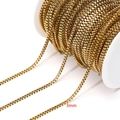 Spool of 3mm gold-plated stainless steel box chain for DIY jewelry making - 3mm Wide * 1 Meter / Gold