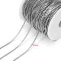 Bulk 2mm silver box chain in stainless steel on white spool for jewelry making - 2mm Wide * 1 Meter / Steel