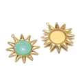 Pendentifs soleil dorés avec pierre précieuse verte et centres en métal pour bijoux - Vert Translucide