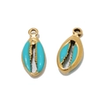 Sky blue enamel shell charm with gold plated edges for DIY jewelry making - Blue