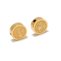 Makroaufnahme goldener Benediktusmedaille-Perlen mit Seitenlöchern für DIY-Schmuck - Gold