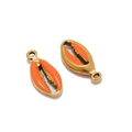 Golden stainless steel shell pendant with orange enamel drip for DIY jewelry making - Orange