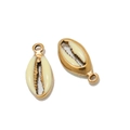 Gold-plated stainless steel shell pendant with cream enamel inlay for DIY jewelry - Light Yellow