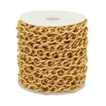 Golden stainless steel twisted curb chain on a white spool for DIY jewelry making - 10mm x 1m / Gold