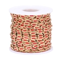 Gold stainless steel Cuban link chain with red enamel on spool for DIY jewelry making - Red