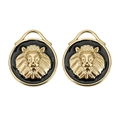 Détail du pendentif tête de lion vintage avec émail noir et acier inoxydable doré - Lion Noir (F1602) / Diamètre 20mm
