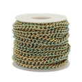 Catena Figaro in acciaio dorato con smalto blu cielo per creazione gioielli fai-da-te - Larghezza 6mm*1m / Blu