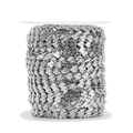 Macro detail of 6mm silver scalloped chain wrap on white spool for jewelry making - 6mm Width / Steel