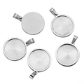 Macro view of 20mm stainless steel round pendant base with bail for DIY necklace making - Round Steel Color