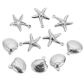 Close-up of polished silver stainless steel starfish and scallop shell DIY jewelry charms - Steel Color Starfish (15*19mm) / Steel