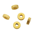 Set of five gold 6mm stainless steel textured wheel beads for DIY jewelry making - Ribbed / Gold