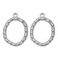 Detailed view of silver-toned hammered oval pendants with unique textured metal finish - Steel