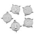 Silver Saint Benedict medal connector with four rings for DIY jewelry making - Steel
