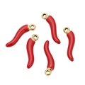 Five red chili pepper pendants with gold loops for jewelry making on white background - Large / Gold
