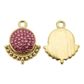 Golden fan-shaped pendant with pink rhinestones and wavy edges for DIY jewelry - Pink
