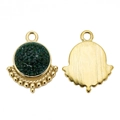 18k gold plated round pendant with emerald green zircon and vintage textured edge - Dark Green