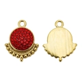 18K gold plated stainless steel fan-shaped pendant with red rhinestones, front and back view - Red