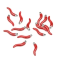 Red enamel chili pepper pendants in stainless steel for DIY jewelry making - Large / Steel
