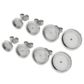 Detail of DIY stainless steel earring bezel settings in four sizes with back stoppers - Inner Diameter 6mm / Steel