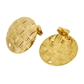 Macro shot of 18k gold braided texture round earring studs with DIY hanging hole - Woven Round Shape / Gold