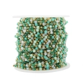 Green crystal square beads and gold steel balls chain for DIY jewelry making - Gold Chain