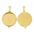 Detail view of 18k gold stainless steel round pendant trays with smooth finish for jewelry making - Round Double Loop - Inner 20mm / Gold