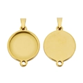 Polished 18k gold-plated stainless steel round pendant tray with top bail and bottom ring - Round Double Loop - Inner 15mm / Gold