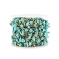 Detail of turquoise stones and golden beads on stainless steel chain for DIY jewelry - Turquoise