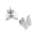 Silver butterfly earrings in 18k stainless steel with textured wings and secure backs - Steel Butterfly