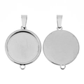 Double-loop 18k stainless steel pendant tray for gemstone settings, round metal base - Round Double Loop - Inner 20mm / Steel