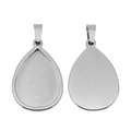 Silver teardrop 18k stainless steel pendant tray for DIY jewelry making and gemstone settings - Teardrop Single Loop - Inner 18*25mm / Steel
