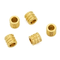 Macro detail of five gold-plated stainless steel cylinder beads with diamond-cut texture - Gold / 5*5mm(Hole 3mm)