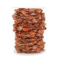 Macro de pierres naturelles ovales et perles dorées sur une chaîne pour bijoux DIY - Brun Rouge