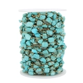 Chaîne à billes dorées avec pierres naturelles turquoise pour création bijoux DIY - Turquoise Bleue