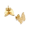 18k gold plated stainless steel butterfly stud earrings with hammered texture finish - Gold Butterfly Pearl