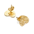 18k gold heart-shaped stud earrings with hammered texture and hanging loop detail - Heart Gold