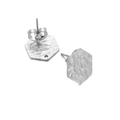 Silver textured hexagonal earring studs with hammer pattern and DIY hanging loop hole - Hexagon Steel Color