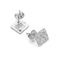 Irregular square silver stainless steel stud earring with hammered textured finish - Square Steel Silver