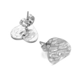 Silver stainless steel heart stud earrings with hammered texture and pin butterfly back - Heart Steel Color