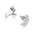 Silver crescent moon stud earrings with hammered texture and DIY hanging loops - Moon Steel