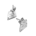 Silver geometric textured stud earrings with hammered finish and small hanging loop - Sharp Rhombus Steel