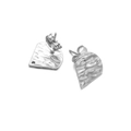 Silver geometric stainless steel ear studs with hammered texture and bottom hole detail - Fan-shaped Steel Color