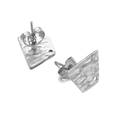 Silver stainless steel geometric earrings with hammered texture and butterfly backings - Trapezoid Steel