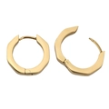 Detailed view of octagon gold hoop earrings showing open and closed clasp mechanism - Octagon Huggie